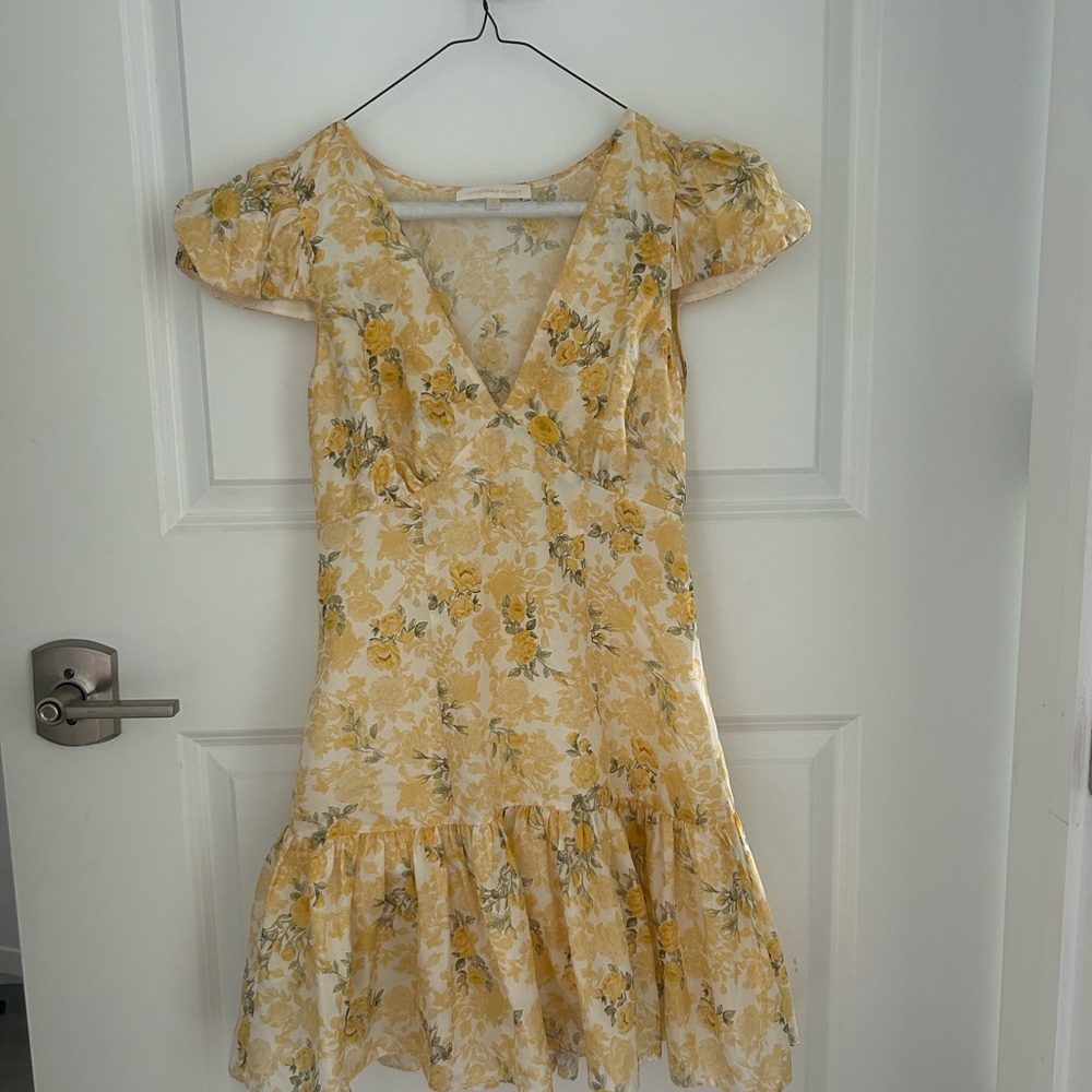 LoveShackFancy Yellow Floral Mini Dress
